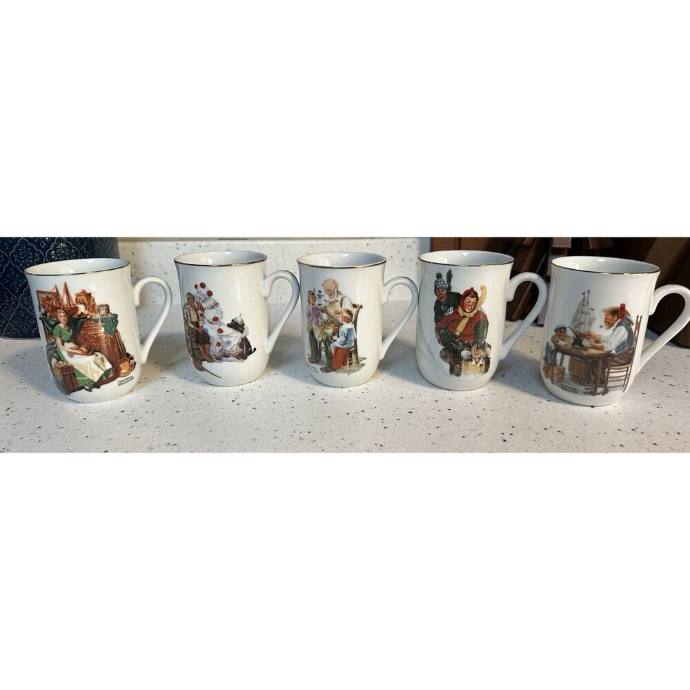Vintage VGC 1982 Norman Rockwell mugs Lot of 5